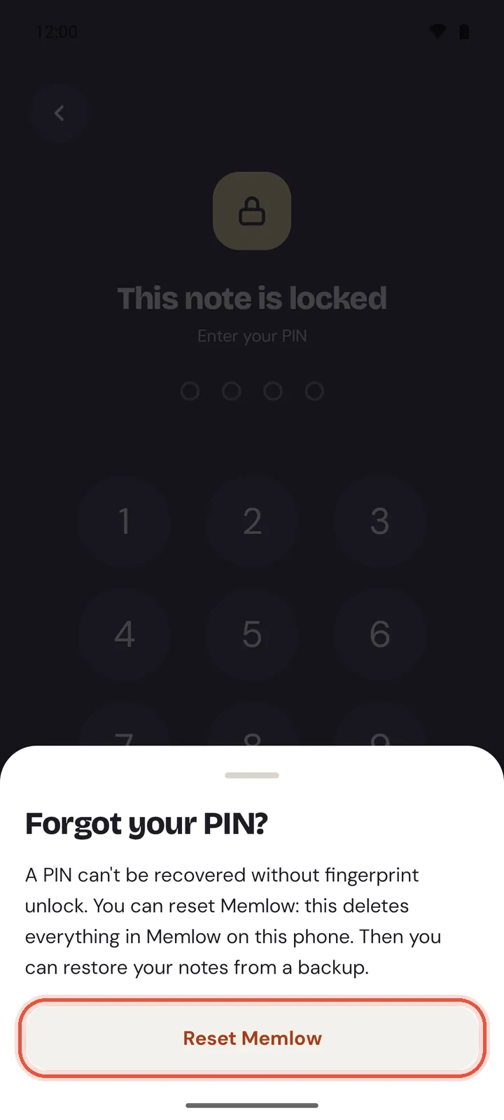 Forgot your PIN? on Android, on a phone with no way to show it's you: the explanation and the Reset Memlow button
