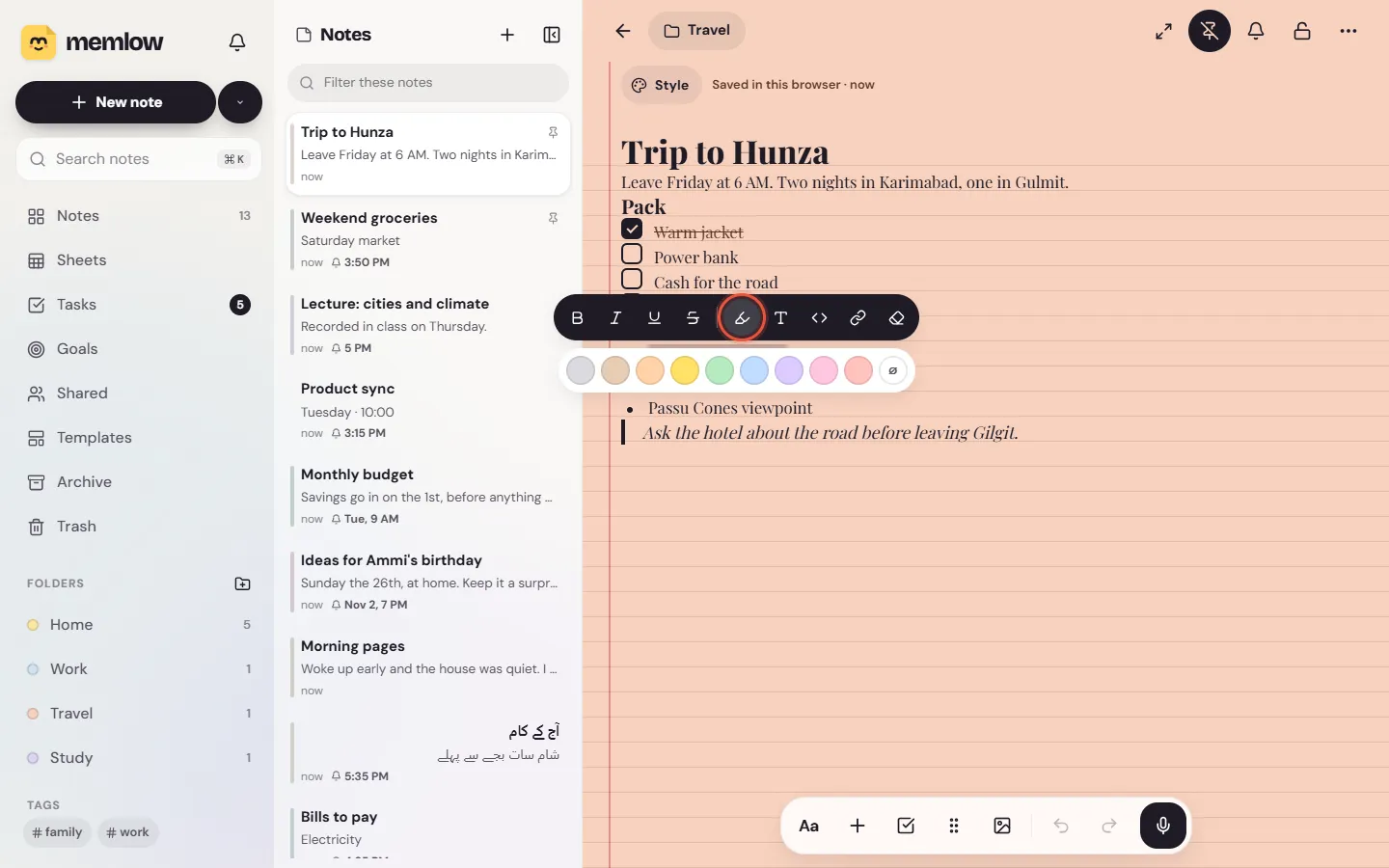 Selected words on the web with the format bar above them and the highlight colours open