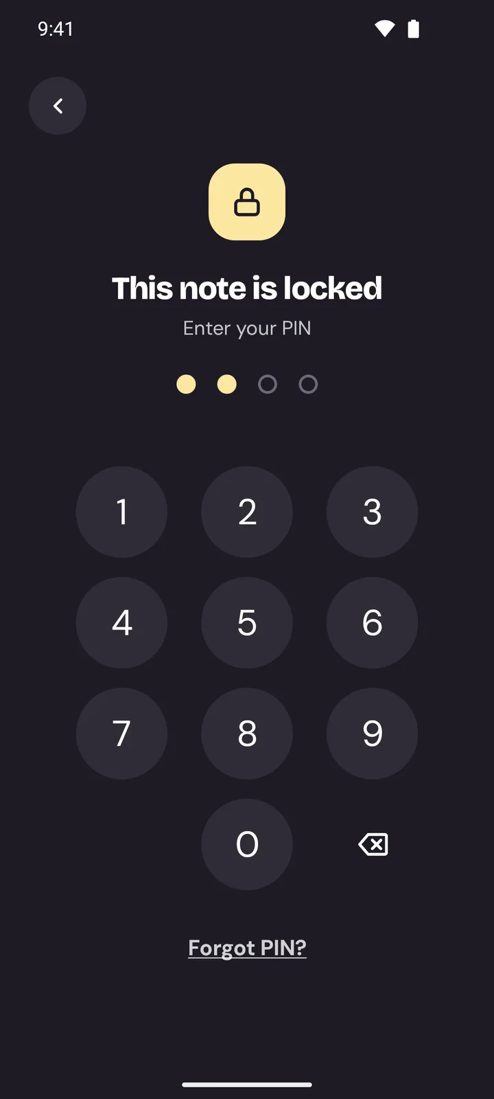 A locked note asking for the PIN